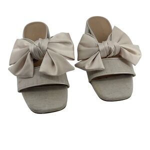 Copper Key Womens Cream Linen Satin Bow Block Heel Slide Sandals Size 8